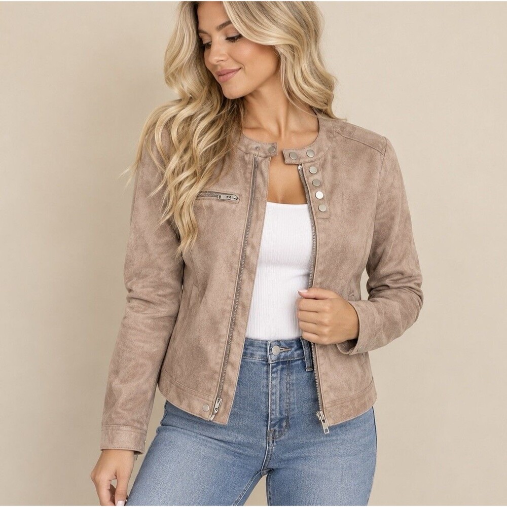 William Rast Rogue Blush Pink Faux Suede Moto Biker Jacket Womens Small